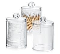 Pack of 3 Cotton Buds Container, Cotton Pad Dispenser, Cotton Pads Storage Box, Cotton Bud Holder for Cotton Balls, Cotton Ball, Cosmetic Container Box, Bathroom Dressing Table Organiser, Accessories,