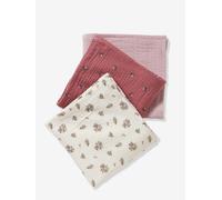 Pack of 3 Cotton Muslin Squares, Barn pink medium all over printed