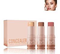 Pack of 3 Cream Contouring Stick, Blush Stick, Milk Makeup, Contouring Stick, Waterproof Bronzer and Highlighter Stick, Creamy Texture, Shimmer Makeup Stick, For All Skin Type (B)