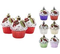 Pack of 3 Cupcake Hanging Decorations, Glittery Baubles in Many Colours Christmas Tree Ornaments