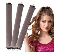 Pack of 3 Curls without Heat, Heatless Curls Band, Flexi Rods with Hooks, Heat-Free Curling Iron, Curlers for Sleeping Out for Long Medium Hair (Brown, Size: 11.02 x 1.18 inches)