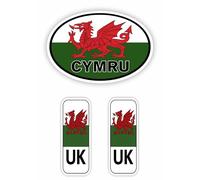 Pack of 3 Cymru Welsh UK Sticker Decals/for Cars Vans Bumpers Number Plates Windows Laptops Walls/Premium Gloss Finish Vinyl/Wipeable Clear Removable Adhesive/Indoor or Outdoor Use
