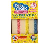 Pack of 3 Dishmatic Wonder Scrub Sponge Scourers, Non Scratch Multi-Purpose Cleaning Sponges, Soft in Warm Water Firm in Cold, Ideal for Dishes, Pans, Cookware, Bathroom, Sinks & Kitchen Cleaning