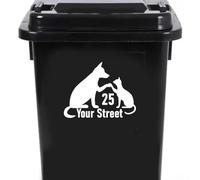 Pack of 3 Dog and Cat Print Waterproof Personalised Wheelie Bin Stickers Custom House Number - Stick On House Numbers - Street Name Stickers