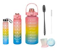 Pack of 3 Drinking Bottles, 2 L, 700 ml, 300 ml, Leak-Proof, 2 Litre Drinking Bottle with Straw, BPA-Free Sports Bottle with Time Marking for Bike, Fitness, Hiking, Outdoor