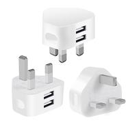 Pack of 3 Dual Port USB Plug UK Adapter Compact Mains Charge 2.1A with Smart IC Charging Technology for iPhone 11 Xs/XS Max/XR/X/8/7/6/Plus,iPad Pro/Air 2/Mini 4 etc