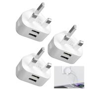 Pack of 3 Dual Port USB Plug UK Charger Compact Dual Port Mains Adapter 5V/2.1A Multi USB Fast Wall Charging with Smart IC Technology for iPhone 15 14 13 12 11 XS XR X 8 7 6, iPad, Samsung, Huawei etc