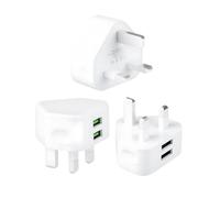 Pack of 3 Dual Port USB Plug UK USB Wall Charger 5V/2.1A/10.5W Plug Adaptor UK Compact Phone Charge Mains Charger Smart IC Charging Technology for iPhone 16 15 14 13 12 11 XR X Android Phones Pro Max