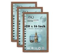 Pack of 3 Durable MDF Wood Photo Frame 20x16 inch - Clear HD Perspex, Strong Hanging Clip, Strong Sawtooth Hangers - Shrink-Wrapped - Home & Office Décor - Walnut