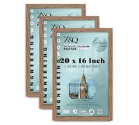 Pack of 3 Durable MDF Wood Photo Frame 20x16 inch - Clear HD Perspex, Strong Hanging Clip, Strong Sawtooth Hangers - Shrink-Wrapped - Home & Office Décor - Dark Oak