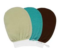 Pack of 3 Exfoliating Gloves, Body Shower Gloves, Massage Exfoliating Gloves for Body and Face - Cocoa Brown, Emerald Green, Ginger Yellow
