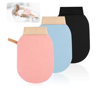 Pack of 3 Exfoliating Gloves, Deep Exfoliating Gloves Made of High Quality Fibre, Double-Sided Kese Glove, Exfoliating Glove Body for Body and Face