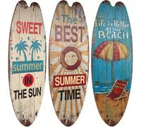 Pack of 3 Extra Large Surfboard Decoration, 80 x 25 cm Wooden Wall Decoration in Surfboard Style, Outdoor Wall Art for Bedroom, Pool, Tropical Bars, Home Party Decor, Summer Style (B)