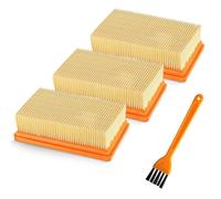 Pack of 3 Filter Compatible Karcher Vacuum Cleaners MV4 / MV5 / MV6 / WD4 / WD5 / WD6, Flat Fold Filter with Brush for Kärcher Multi-Purpose Vacuum Cleaners, for Kärcher Wet/Dry Vacuum Cleaners