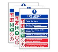 Pack of 3 Fire Action Notice Signs - Self-Adhesive 150mm x 200mm - Essential Fire Safety Signage for Compliance and Safety (Self Adhesive Vinyl)