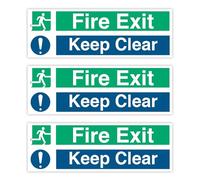 Pack of 3 Fire Exit Sign Fire Exit Keep Clear Sign Stickers Waterproof (300 x 100 mm) Fire Escape Sign Stickers Danger, Warning, Health & Safety Sign, Business Sign Papa Prints