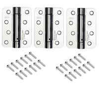 Pack of 3 Fire Rated Steel Radiused Single Action Spring Hinges, Self Closing Adjustable Spring Hinges 102x76x3mm Polished Chrome