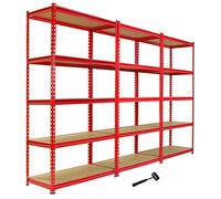 Pack of 3 Garage Shelving Unit 5 Tier Heavy Duty Rack for Storage Steel Utility Shelves Metal MDF Boltless Racking Assembly System 183 x 90 x 45cm 5400KG Capacity 360KG Per Shelf Rubber Mallet