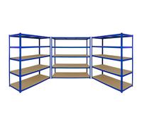 Pack of 3 Garage Shelving Unit Extra Wide - 5 Tier Heavy Duty Rack for Storage Steel Utility Shelves | Metal & MDF Boltless Racking Assembly System | Capacity 3975KG + FREE Rubber Mallet Blue