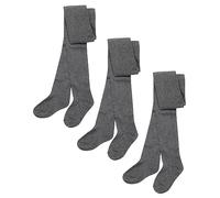 Pack Of 3 Girls Tights, Soft Cotton Rich School Tights, Black Navy Grey By Sockstack® (9/10 Years, Grey)