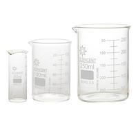 Pack of 3 Glass Beaker Borosilicate Thick Low Form - 50ml, 100ml, 250ml