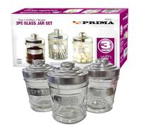 Pack Of 3 Glass Canisters Set - Coffee, Tea & Sugar See Through Canisters | Modern, Eye catching Design | Suitable For Kitchens & Homes | Food Storage & Organisers | Stainless Steel Lids