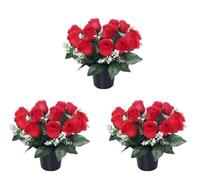 Pack Of 3 Grave Flower Pots | 25cm Grave Flower Pots | Artificial Flowers For Graves | Cemetery Funeral & Floral Decorations | Grave Flowers | New Improved Design & Quality (Deep Red)
