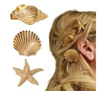 Pack of 3 Hair Clips, Hair Clips, Large Thick Hair, Non-Slip Metal Hair Clip, Gold Hair Clip for Women, Hair Clips for Thin Hair, Hair Clip, Hair Claw, Shell Starfish Shell Hair Pin