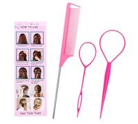 Pack of 3 Hair Tail Twister Band, Hairstyle Aid Braid Holder, Bun Styler Hair Twister, Hair Twister, Rat Tail Comb, Hairstyle Accessories Hair Braiding for Women Girls (Pink)