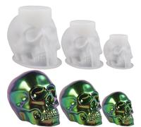 Pack of 3 Halloween Skull Candle Mould 3D Flexible Clear Skull Silicone Mould Silicone Casting Moulds Epoxy Resin Moulds Skull Candle Mould for Casting Silicone Mould for Home Halloween De