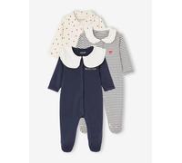 Pack of 3 "Heart" Sleepsuits in Interlock Fabric, for Babies night blue