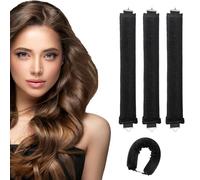 Pack of 3 Heatless Curls Blowout - Flexi Rods for All Hair Types, Heat-Free Curling Iron for Sleeping, Overnight Curlers for Curls Without Heat (Black, L)