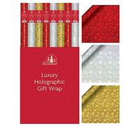 Pack of 3 holograpic Metallic Foil Effect Wrapping Paper 3 x 2 Meter Roll, in Silver, Red, Gold - Ideal for any special occasion, Wedding or Birthday Present, Festive Decoration etc. by Karrma Ltd