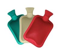 Pack of 3 Hot Water Bottles - Natural Rubber 2 Litre Capacity - 3 Colours in Pack (Red, Cream and Green)