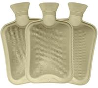 Pack of 3 Hot Water Bottles - x3 Natural Rubber 1 Litre Hot Water Bottles - Perfect Hot Water Bag for Pain Relief (Cream)