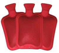 Pack of 3 Hot Water Bottles - x3 Natural Rubber 1 Litre Hot Water Bottles - Perfect Hot Water Bag for Pain Relief (Red)
