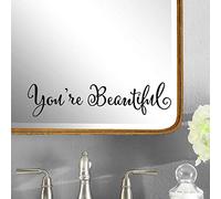 Pack of 3 Inspirational Wall Mirror Decals Stickers You're Beautiful Positive Bathroom Wall Sayings Motivational Wall Quotes Peel and Stick Words Decor Gifts for Home, Office 9.8x2.2 inch