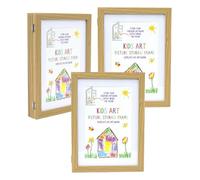 Pack of 3 Kids Artwork Display Frames | A4 Front-Opening Changeable Art Storage Frames | Wooden Hanging Picture Holders for Kids Drawings & Certificates - 33x24cm