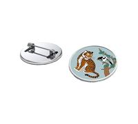 Pack of 3, Korean Folk Art Tiger & Magpie Badges, 25mm Diameter, Metal & Resin Construction, Traditional KPop Culture Design