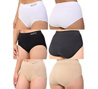 Pack of 3 Ladies Briefs Womens Seamless High Waist Stretch Soft Comfort Knickers Tummy Support Control Underwear Shapewear Slimming Panties Bikni Brief Pants By STV (Black+Nude+White, Medium)