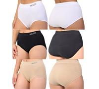 Pack Of 3 Ladies Briefs Womens Seamless High Waist Stretch Soft Comfort Knickers Tummy Support Control Underwear Shapewear Slimming Panties Bikni Brief Pants By STV (Black White Nude,L)