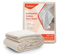 Pack of 3 Laminated Cotton Dust Sheets for Decorating & Painting Size 12ft X 9ft | Paint Cover Sheets Backed with Plastic Polythene Sheeting | Drop Cloth for Painting, Furniture, Floor, StairCase