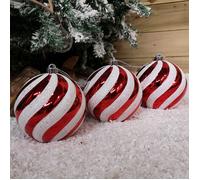 Pack of 3 Large Red & White Candy Cane Shatterproof Christmas Baubles Decorations Samuel Alexander Red One Size