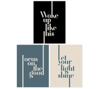 Pack of 3 Let Your Light Shine Woke Up Like This Focus On the Good Boho Quote Muted Typography Unframed Wall Art Living Room Prints Set Wee Blue Coo Multi One Size