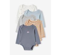 Pack of 3 Long Sleeve Bodysuits in Organic Cotton, with Cutaway Shoulders, for Babies blue