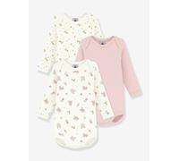 Pack of 3 long-sleeved baby bodysuits white