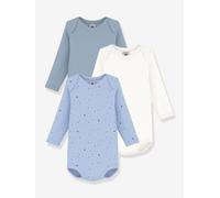 Pack of 3 long-sleeved bodysuits by PETIT BATEAU blue