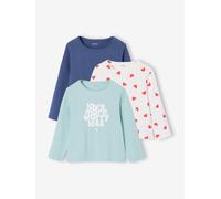 Pack of 3 long-sleeved girls' fancy t-shirts indigo