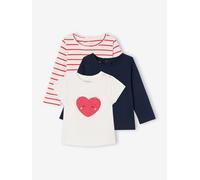 Pack of 3 long-sleeved t-shirts for girls - BASICS striped red
