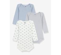 Pack of 3 Long-Sleeved Whale Bodysuits for Babies, PETIT BATEAU white